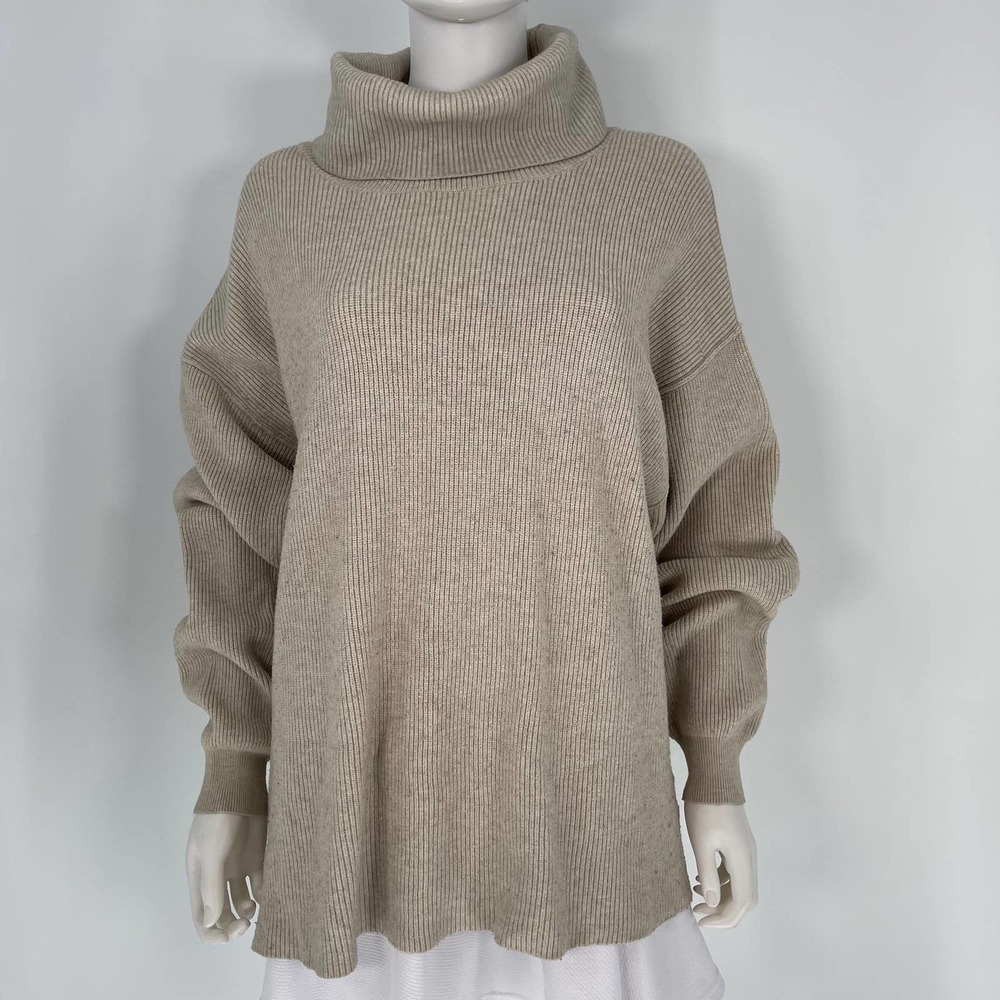 Women's Free People Oversized Ribbed Cream Turtleneck Sweater Medium